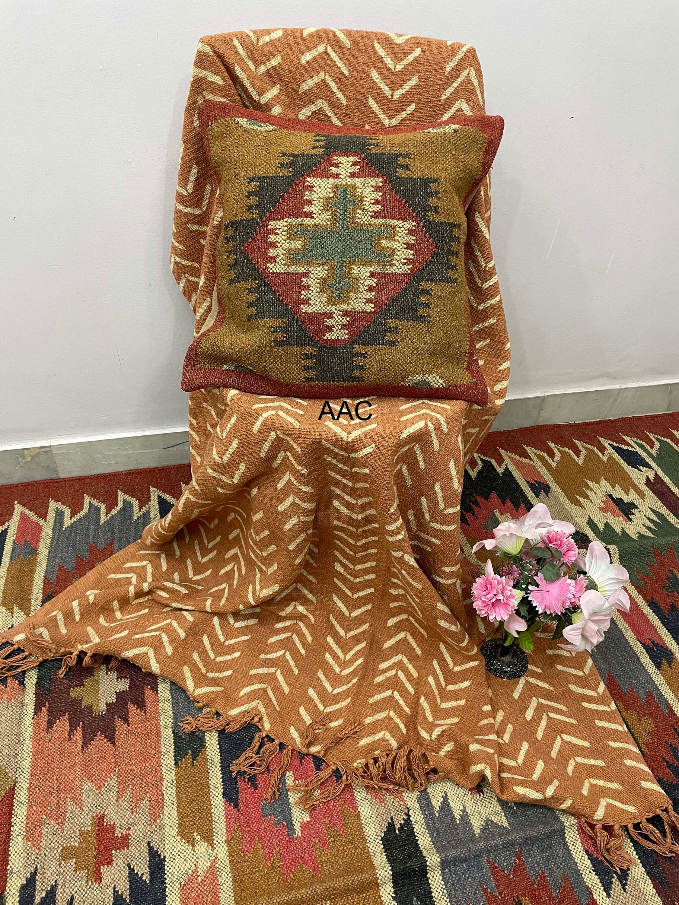 Kilim Cushion Cover/ Wool Jute Cushion Cover/ Indian Handmade Etsy UK