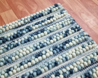 Wool Rug White\Blue Cozy Wool Rug Bedroom Dining Area Entryway Hallway Handmade Chunky Rug Large Rug for Living Room 8'X10' Hand Loom