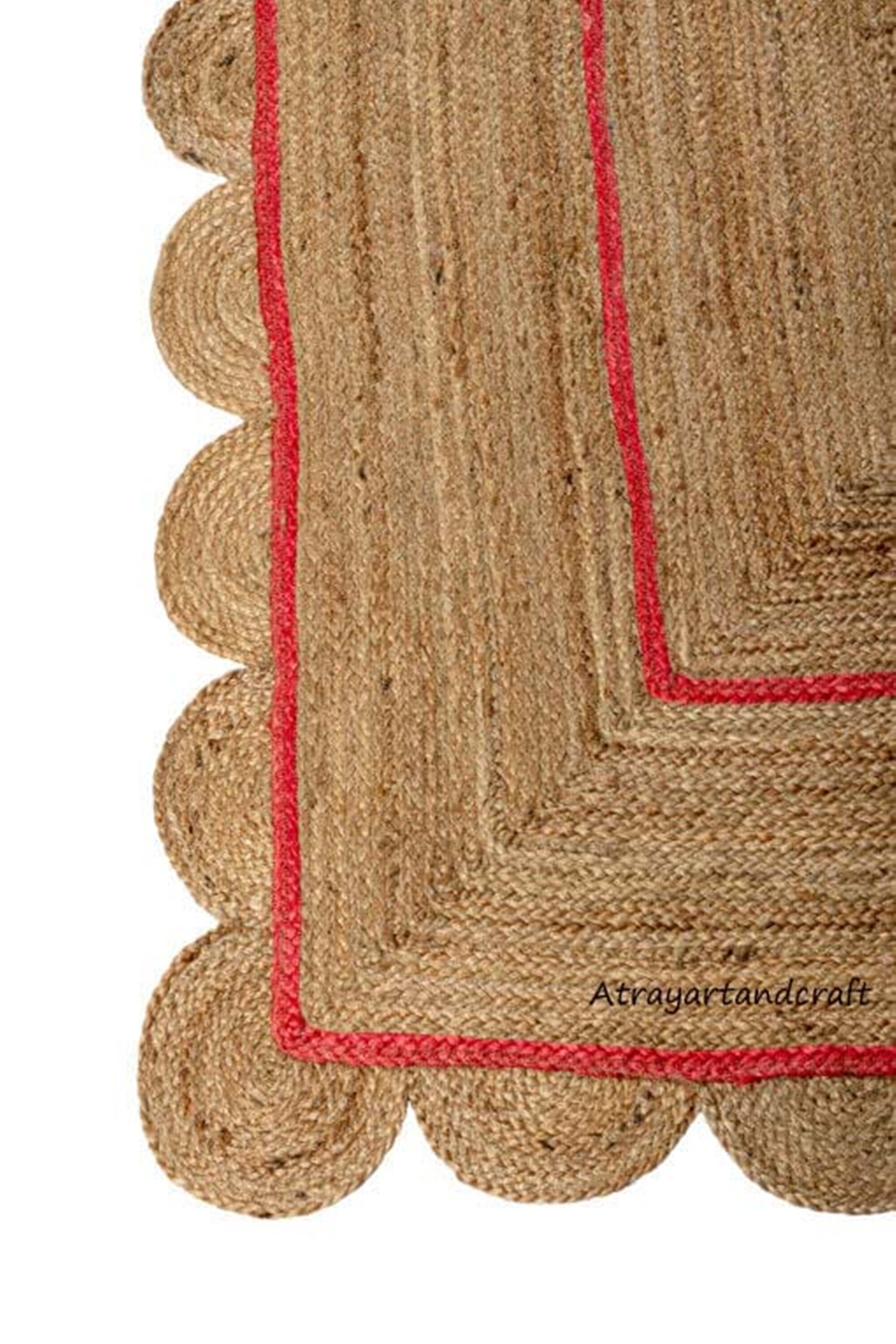 Scalloped Jute Cotton Runner Rug Rug Runner Braided Bohemian Etsy