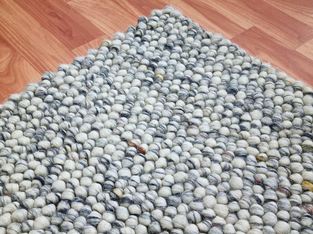 Hand Loop Chunky Rug | Hallway | Entryway |gray White Blend Wool Area ...
