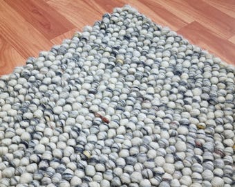 Hand Loop Chunky Rug | Hallway | Entryway |Gray White Blend Wool Area Rug | Stairs Runner Rug | Living Room | Bedroom | Dining Area Rug