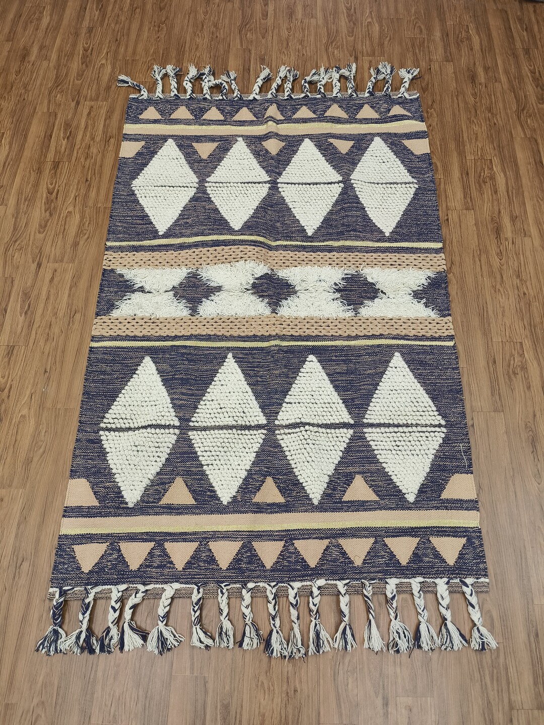 Home Decor Moroccan Rug, Blue Tribal Rug, 4x6 Feet Wool Rug, Rug for