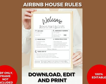 Cartello benvenuto Airbnb bilingue | Regole della casa | wi-fi | contatti emergenza | PDF stampabile 100% editabile