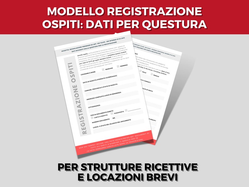 Registrazione ospiti questura modulo per raccogliere i dati dei tuoi ospiti e inviarli tramite Alloggiati web immagine 1