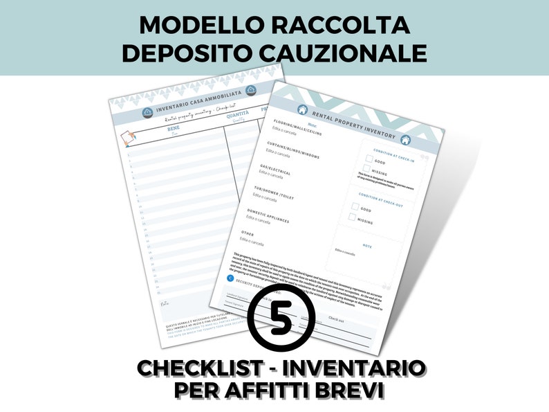 Modulo di RISCOSSIONE DEPOSITO CAUZIONALE, inventario e check list per affitti brevi immagine 1