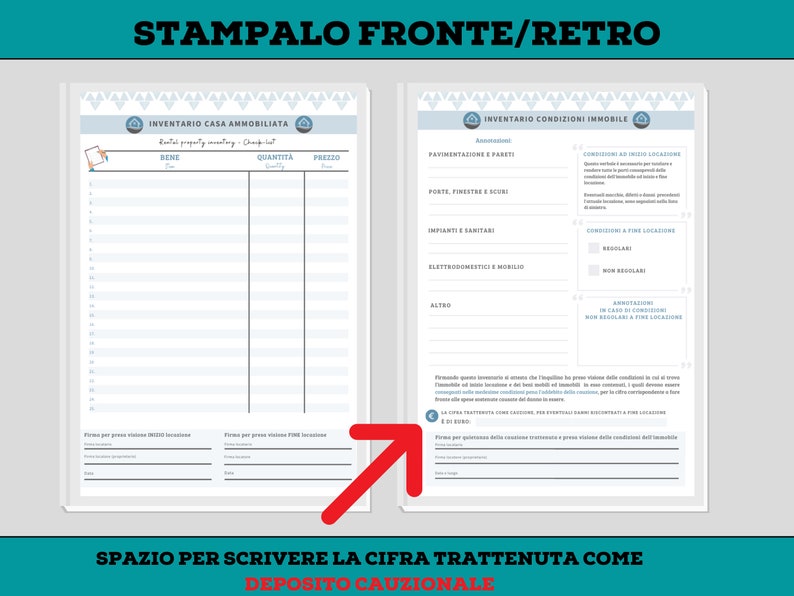 Modulo di RISCOSSIONE DEPOSITO CAUZIONALE, inventario e check list per affitti brevi immagine 4