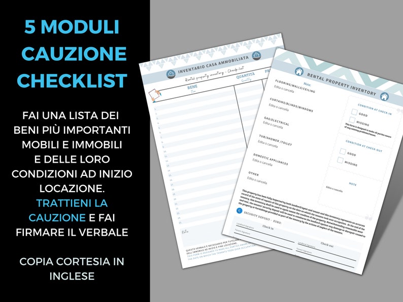 Modulo di RISCOSSIONE DEPOSITO CAUZIONALE, inventario e check list per affitti brevi immagine 3