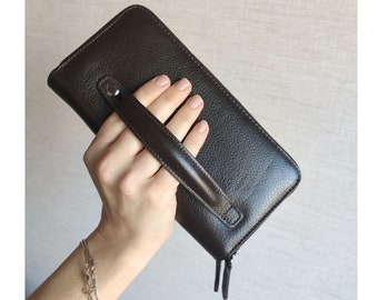 Mujer Hombre Largo Doble Alrededor de Zipper Billetera de Cuero, Billetera de Chequera con Monedero de Monedas, Billetera de Muñeca de Embrague de Teléfono, Regalo de Viaje para Ella