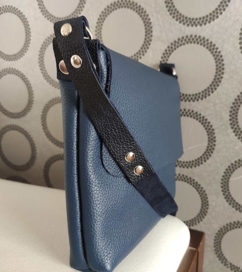 Small Crossbody Bag Soft Blue Leather Messenger Mini Leather Etsy