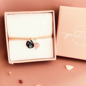Personalized pink mokuba bracelet. Pregnant woman gift idea.