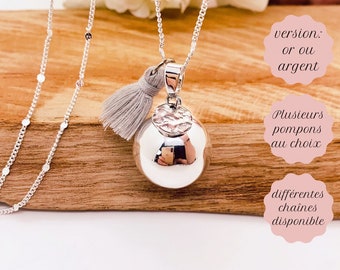 Silver-plated pregnancy bola and its medallion and pompom of your choice