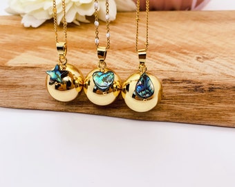18k gold-plated pregnancy bola and abalone shell charm