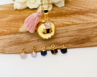 Handmade pregnancy bola gold plated charm natural stone Opal or pink quartz.