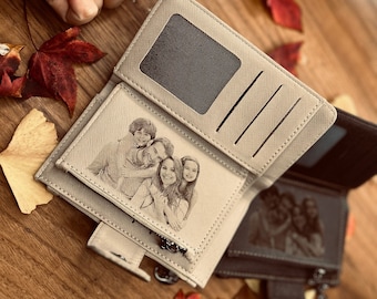 Engraved Photo Vegan Leather Wallet, Personalized Women's Purse