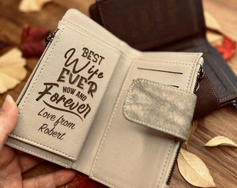 Personalized Photo Vegan Leather Wallet, Engraved Zipper Wallet Gift