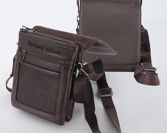 Men's Vegan Leather Crossbody Bag / Personalized Satchel for Men