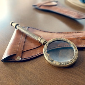 Personalized Magnifying Glass with Leather Cover - Unique Desk gift - Vintage Magnifier - Brass Magnifier