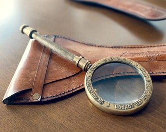 Personalized Magnifying Glass with Leather Cover - Unique Desk gift - Vintage Magnifier - Brass Magnifier