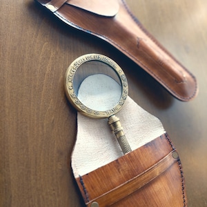 Personalized Brass Magnifying Glass with Leather Cover: Vintage Desk Gift