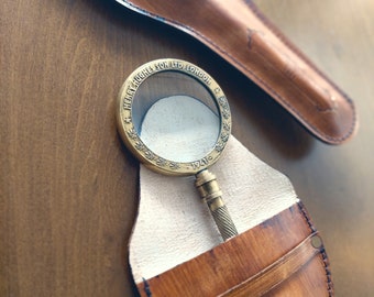 Personalized Brass Magnifying Glass with Leather Cover - Vintage Desk Gift