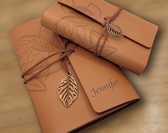 ENGRAVED PHOTO JOURNAL - Customized Vegan Leather Planner Notebook, Personalized Diary, Anniversary Gift Set