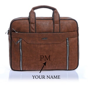 Sac pour ordinateur portable personnalisé en cuir végétalien GRATUIT - Porte-documents pour homme - Sac messager personnalisé - Sacoche pour ordinateur portable - Housse pour ordinateur portable - Cadeau petit ami