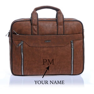 FREE PERSONALIZED Vegan Leather Laptop Bag Briefcase for Men Customized Messenger Bag Laptop Case Laptop Sleeve image 1