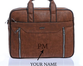 FREE PERSONALIZED Vegan Leather Laptop Bag - Briefcase for Men - Customized Messenger Bag - Laptop Case - Laptop Sleeve