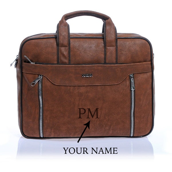 FREE PERSONALIZED Vegan Leather Laptop Bag - Briefcase for Men - Customized Messenger Bag - Laptop Case - Laptop Sleeve