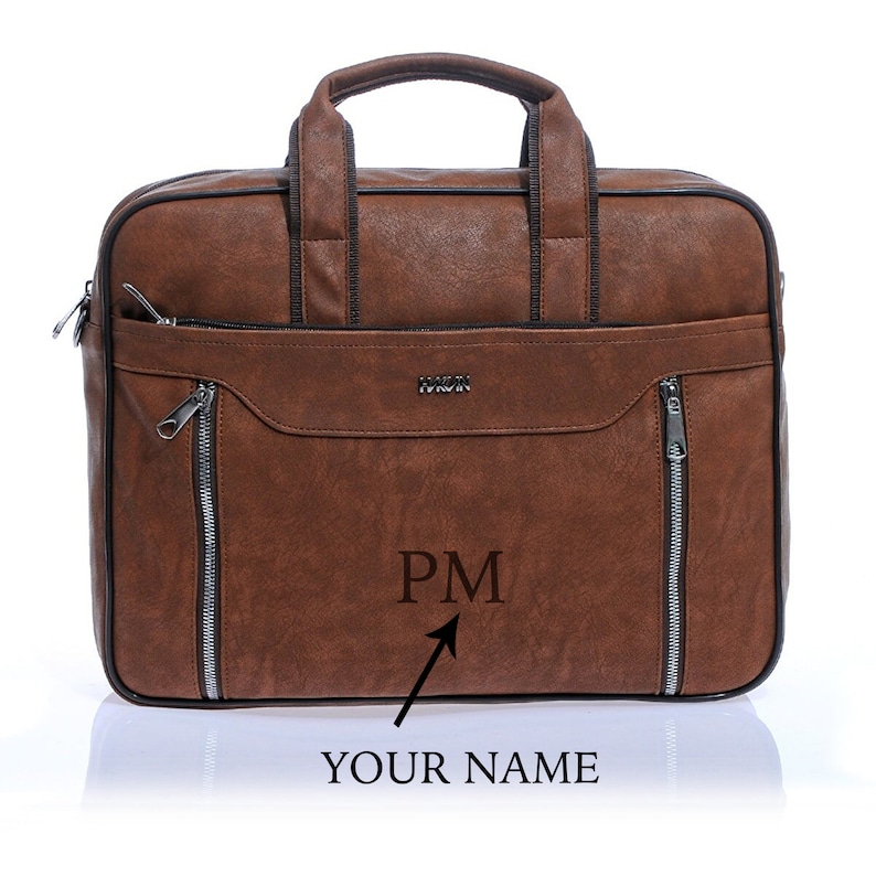 FREE PERSONALIZED Vegan Leather Laptop Bag Briefcase for Men Customized Messenger Bag Laptop Case Laptop Sleeve image 1