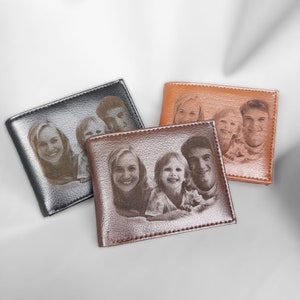 Cartera de cuero vegano personalizada, cartera con foto grabada para hombres, regalo personalizado para él, cartera con foto personalizada, regalo de cumpleaños para esposo