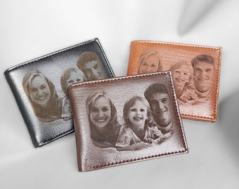 Portefeuille photo personnalisé en cuir végétalien / portefeuille photo gravé pour homme / cadeau personnalisé pour papa / cadeau mari