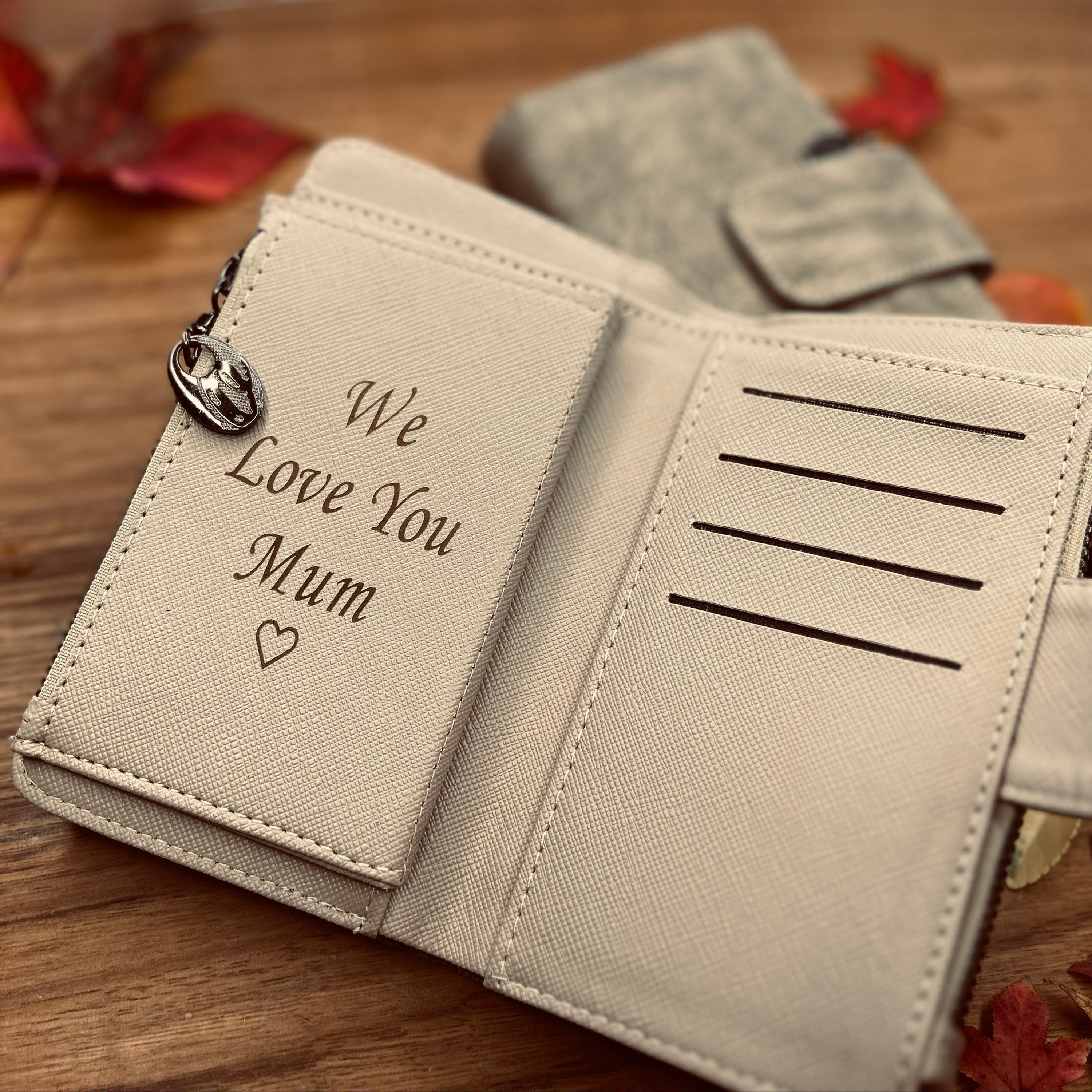 PERSONALIZED MOTHER GIFT - Women&#39;s Photo Wallet - Custom Engraved Vegan Leather Long Clutch - Christmas Gift For Her