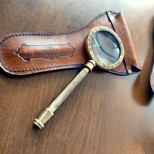 Personalized Brass Magnifying Glass with Leather Case: Vintage Desk Gift