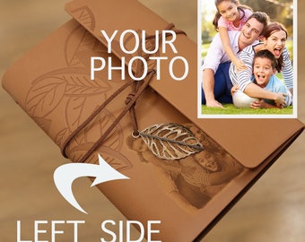 Engraved Photo Journal / Personalized Vegan Leather Notebook