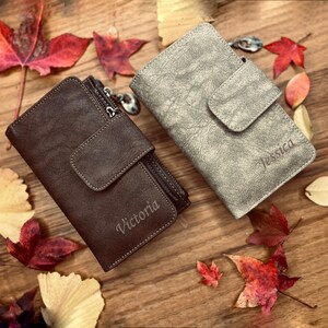 REGALO PERSONALIZADO PARA ESPOSA - Cartera con foto para mujer - Cartera larga de cuero vegano con grabado personalizado - Regalo de cumpleaños para novia, regalo del Día de la Madre