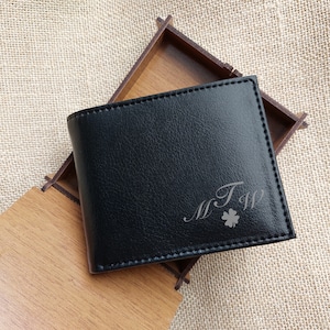BOYFRIEND WALLET - Personalised Wallet for Men - Vegan Leather Black Wallet - Custom Wallet with Wooden Box - Birthday Gift For Boyfriend