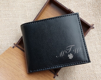 Cartera personalizada de piel vegana para hombre - Caja de madera grabada