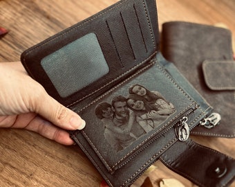 Personalized Photo Vegan Leather Wallet - Engraved Women's Purse