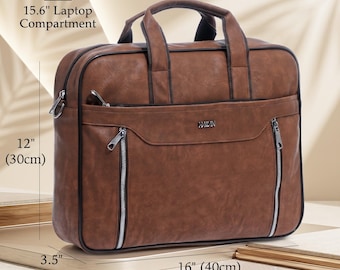 Personalized Vegan Leather Laptop Bag, Engraved Briefcase, New Job Gift