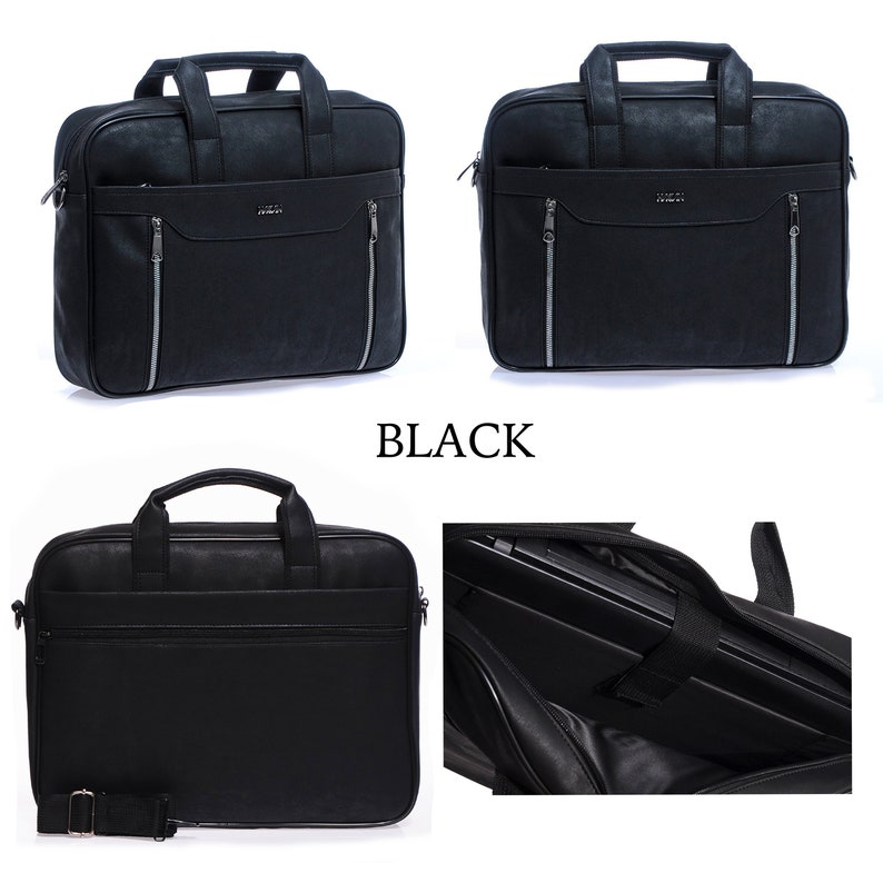 Sac pour ordinateur portable personnalisé en cuir végétalien GRATUIT Porte-documents pour homme Sac messager personnalisé Sacoche pour ordinateur portable Housse pour ordinateur portable BLACK