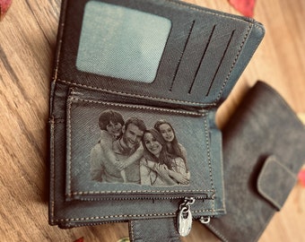 Engraved Photo Vegan Leather Wallet / Personalized Women's Purse