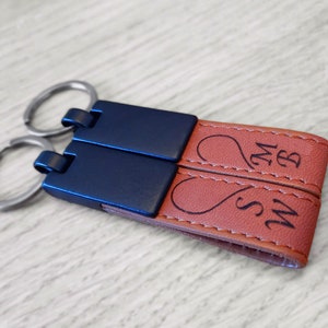 PERSONALIZED Leather Couples Keychains (Two Keychains) - Custom Keychain - Latitude-Longitude GPS Key fob - Couple Gift Set