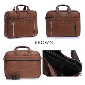 Custom Laptop Case / Custom Vegan Leather Laptop Bag / Personalized Messenger Bag / Free Personalized Briefcase BROWN