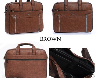 PERSONALIZED Employee Gift / Vegan Leather Laptop Bag / Briefcase for Men / Customized Messenger Bag / Laptop Case / Laptop Sleeve