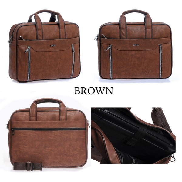 PERSONALIZED Employee Gift / Vegan Leather Laptop Bag / Briefcase for Men / Customized Messenger Bag / Laptop Case / Laptop Sleeve