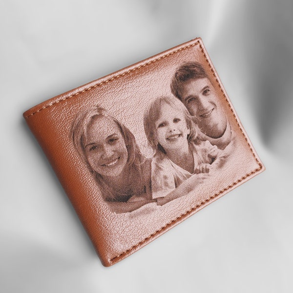 Custom Vegan Leather Wallet - Engraved Photo Wallet for Men - Personalized Gift for him - Custom Photo Wallet, Husband Gift