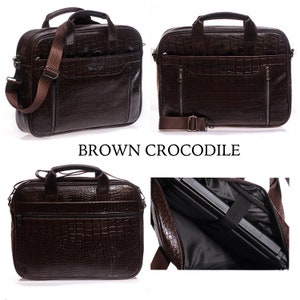 FREE PERSONALIZED Vegan Leather Laptop Bag Briefcase for Men Customized Messenger Bag Laptop Case Laptop Sleeve BROWN CROCODILE