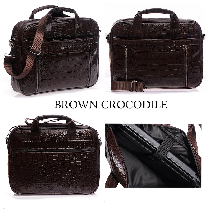 Sacoche pour ordinateur portable personnalisée / Sacoche pour ordinateur portable en cuir végétalien personnalisée / Sac messager personnalisé / Porte-documents personnalisé gratuit BROWN CROCODILE