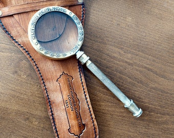 Personalized Brass Magnifying Glass with Leather Cover / Vintage Desk Gift